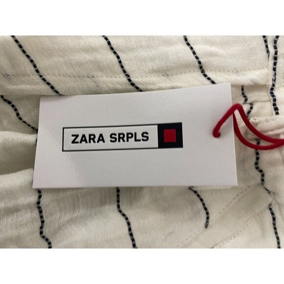 Zara Srpls Womes Midi Skirt XS White Black Striped Linen Blend 4676/900 NWT - Picture 8 of 16